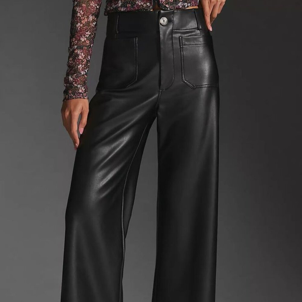 Final Sale: Anthropologie NWT Colette, Wide-Leg, faux Leather, Cropped Pants, 32